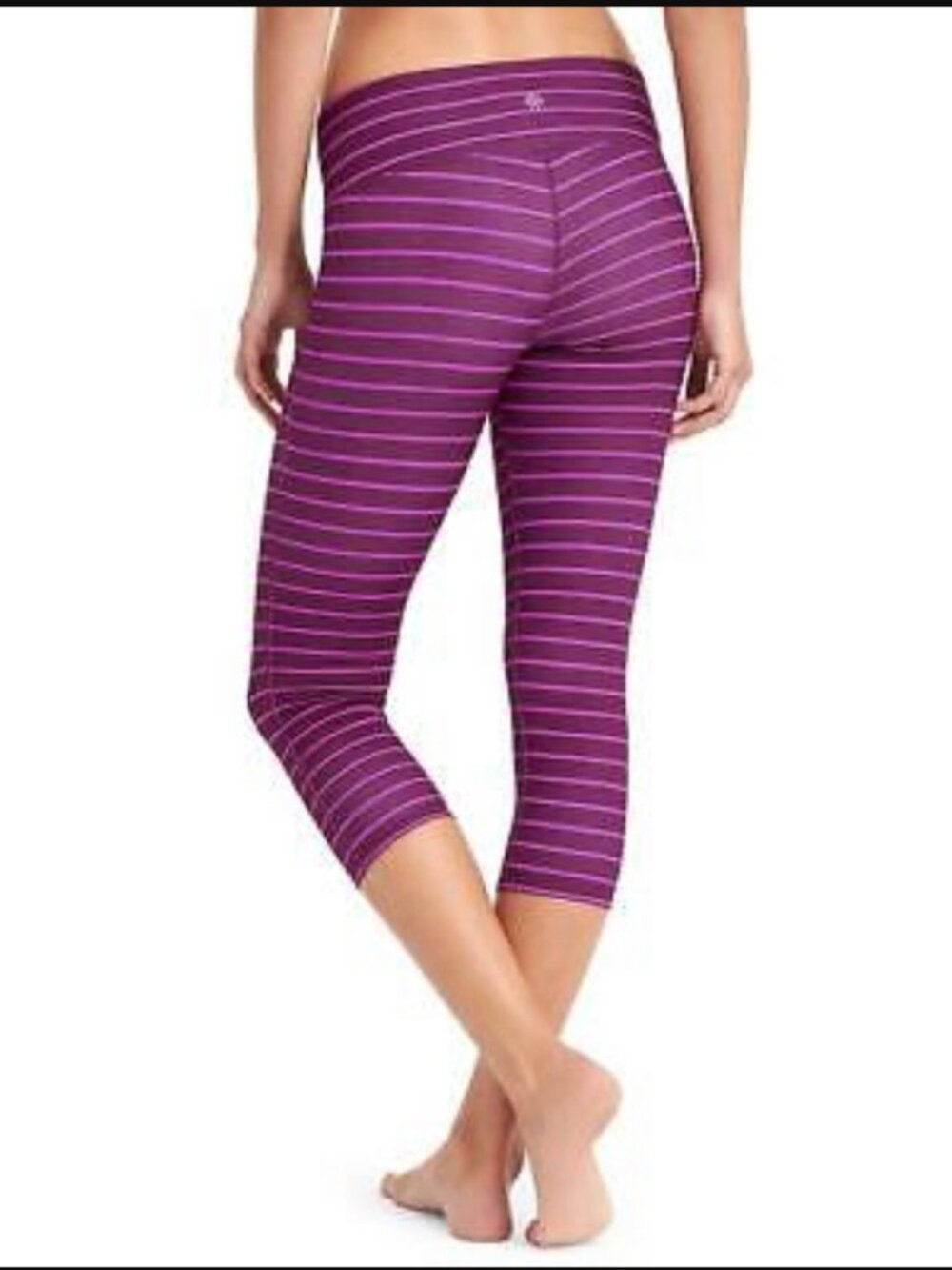 Athleta Stripes Chaturanga Capri Leggings Chianti & Jazzy Purple Sz M $64.00